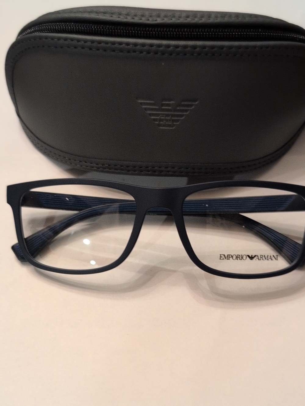 Emporio Armani Black Matte/Navy Blue Rectangular Glasses with Case